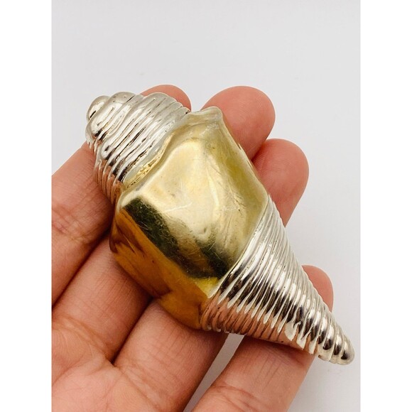 Signed handmade artisan 925 sterling silver gold plated shell brooch - Picture 4 of 10